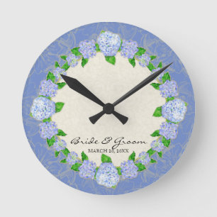 Horloge Ronde Cadeau de mariage formel floral de dentelle bleue