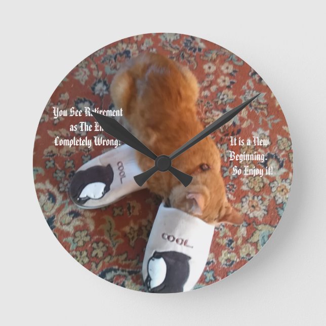 Horloge Ronde cadeau de retraite ginger chatons chaussons (Recto)