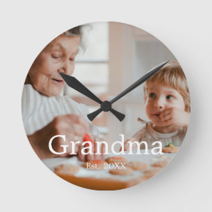 Horloge Ronde Cadeau Photo Moderne Établie par Grand-mère