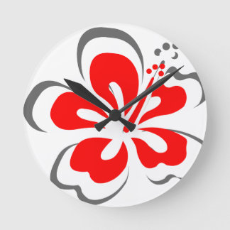Horloge Ronde Cadeaux à thème hibiscus rouge Hawaii