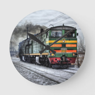 Horloge Ronde Cadeaux de locomotive diesel pour des amants de