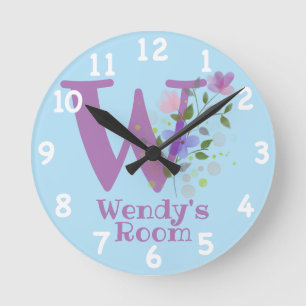 Horloge Ronde Cadran avec motif floral avec nom et initiale