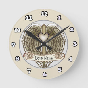 Horloge Ronde Cadran Croix Ailes Cœur