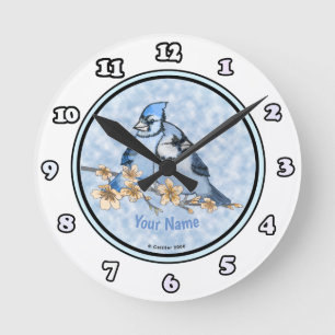 Horloge Ronde Cadran de branche de geais bleus