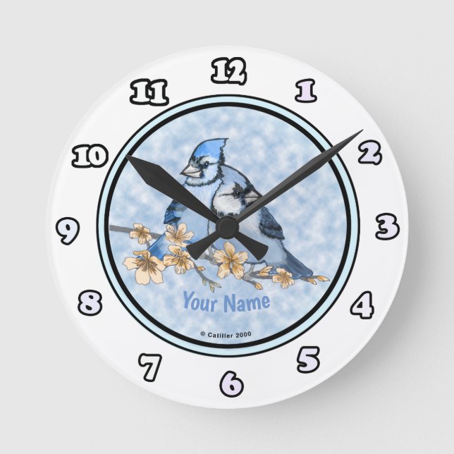 Horloge Ronde Cadran de branche de geais bleus (Recto)