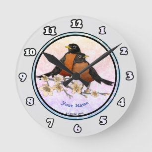 Horloge Ronde cadran de branche de rouge-gorge