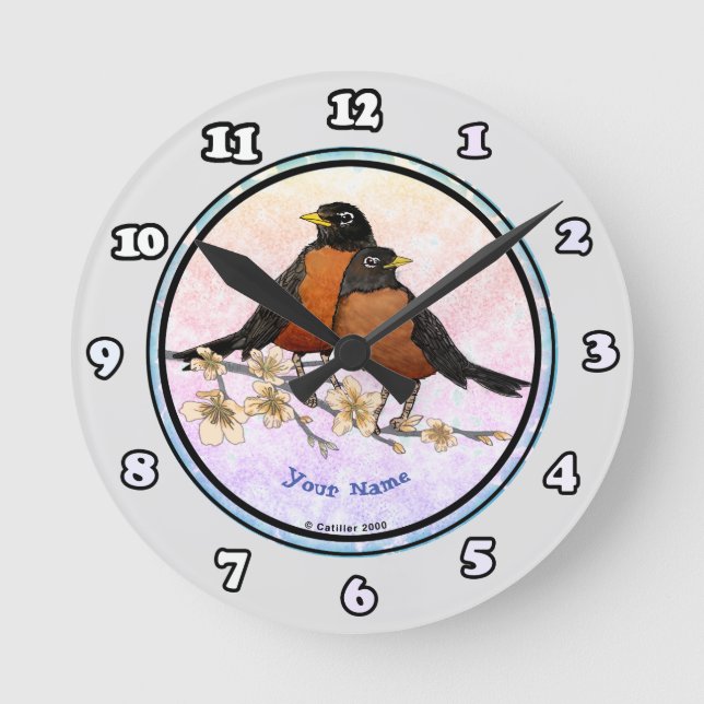 Horloge Ronde cadran de branche de rouge-gorge (Recto)