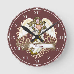 Horloge Ronde Cadran de coeur d'ange doré