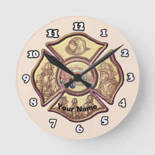 Horloge Ronde Cadran de croix maltaise de pompier