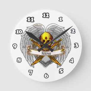 Horloge Ronde Cadran de guerrier crâne gothique