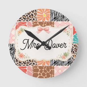 Horloge Ronde Cadran de l'horloge personnalisé avec patchwork fl