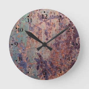Horloge Ronde Cadran de Montre Motif Métal Rouillé Bleu Grunge 1