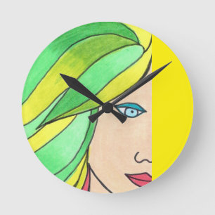 Horloge Ronde Cadran de Montre Vert et Jaune