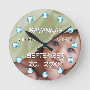 Horloge Ronde Cadran de mur personnalisé Statistiques bébé garço