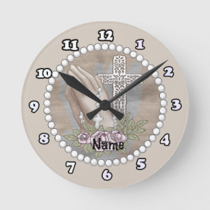 Horloge Ronde Cadran de prière mains en prière