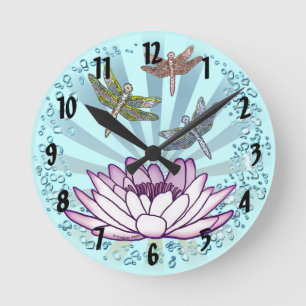 Horloge Ronde cadran Lotus Dragonfly