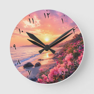Horloge Ronde Cadran mural à chiffres arabes Sunset Beach | Flor