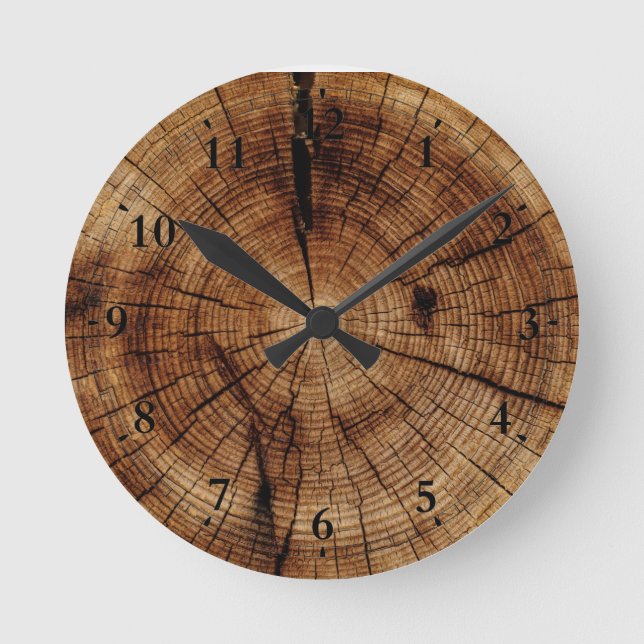 Horloge Ronde Cadran mural à texture de bois naturel (Recto)