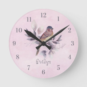 Horloge Ronde Cadran mural acrylique Watercolor Bird Girl Name
