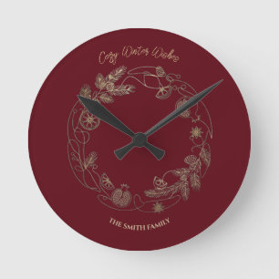 Horloge Ronde Cadran mural de Noël personnalisé Couronne dorée B