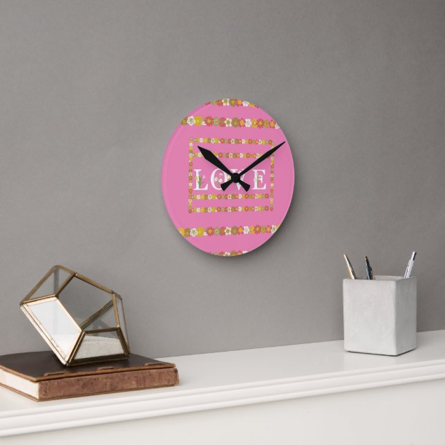 Horloge Ronde Cadran mural en acrylique Monogram Rustic Daisy Fl (Bureau)