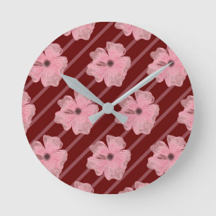 Horloge Ronde Cadran mural Fleurs roses et rayures