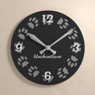 Horloge Ronde Cadran mural personnalisé empreinte de patte noire