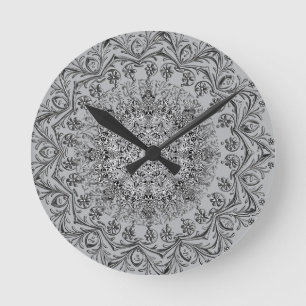 Horloge Ronde Cadran mural rond au motif mandala argent élégant