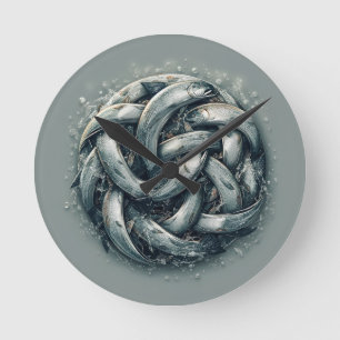 Horloge Ronde Cadran mural rond celtique au saumon   Teal foncé 