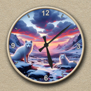 Horloge Ronde Cadran personnalisable de paysage hivernal de rena