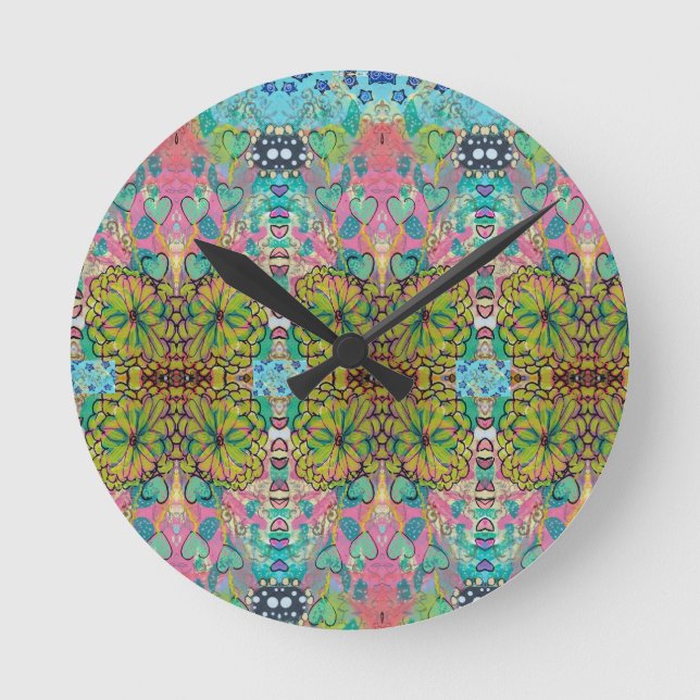 Horloge Ronde Cadran Rond - Cœurs et Fleurs (Recto)