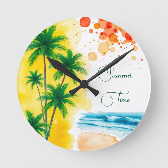 Horloge Ronde Cadran rond design de plage “Été” (Recto)