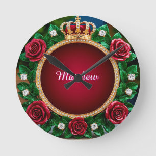 Horloge Ronde Cadre de couronne en or luxueux orné de roses