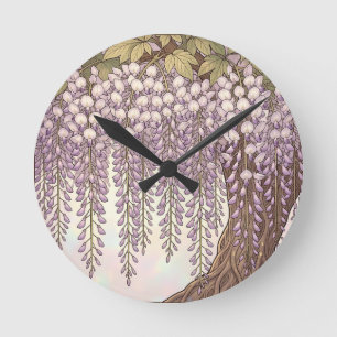 Horloge Ronde Cadre doré floral Art Nouveau Wisteria