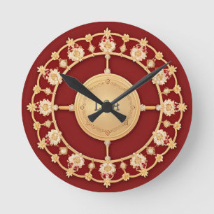 Horloge Ronde Cadre élégant avec décoration florale ornée