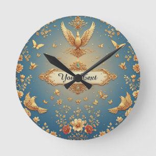 Horloge Ronde Cadre élégant de phénix en or avec motifs floraux