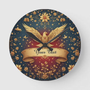 Horloge Ronde Cadre élégant de phénix en or avec motifs floraux