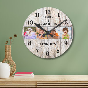 Horloge Ronde Cadre en bois clair avec citation « La famille est