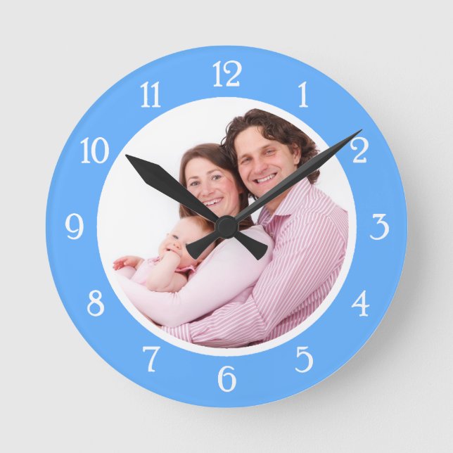 Horloge Ronde Cadre photo bleu bébé (Front)