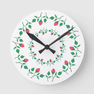 Horloge Ronde Cadre rond fleuri avec fleurs roses