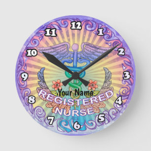 Horloge Ronde Caducée floral Infirmière RN