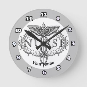 Horloge Ronde Caducée ovale argenté infirmière