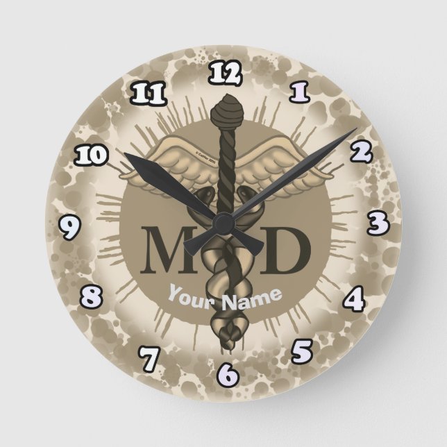 Horloge Ronde Caduceus MD médecin  (Recto)
