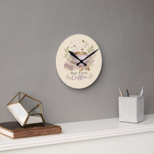 Horloge Ronde Café aquarelle lavande cosy