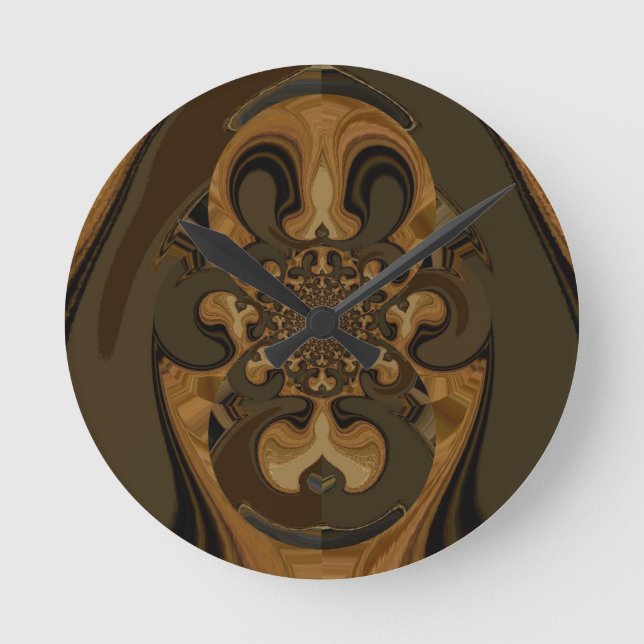 Horloge Ronde Café Brown Flux Kaleidoscope Art Imprimer (Recto)