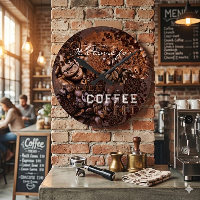 Horloge Ronde Café Grain Rustique Torréfié (Wall clock featuring coffee beans. Nice for a coffee lover or a coffee shop)