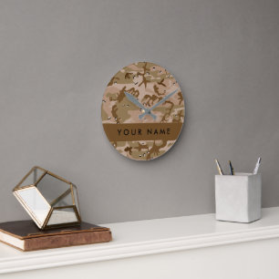 Horloge Ronde Cailloux de camouflage du désert, Votre nom, Perso