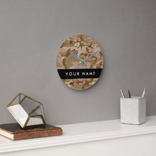 Horloge Ronde Cailloux de camouflage du désert, Votre nom, Perso