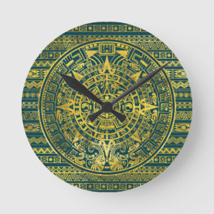 Horloge Ronde Calendrier maya d'Inca aztèque d'or