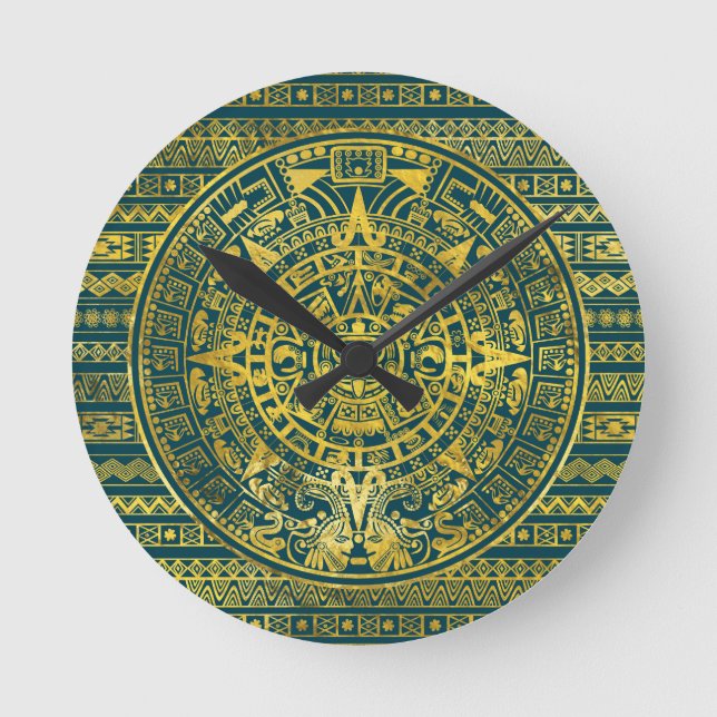 Horloge Ronde Calendrier maya d'Inca aztèque d'or (Recto)